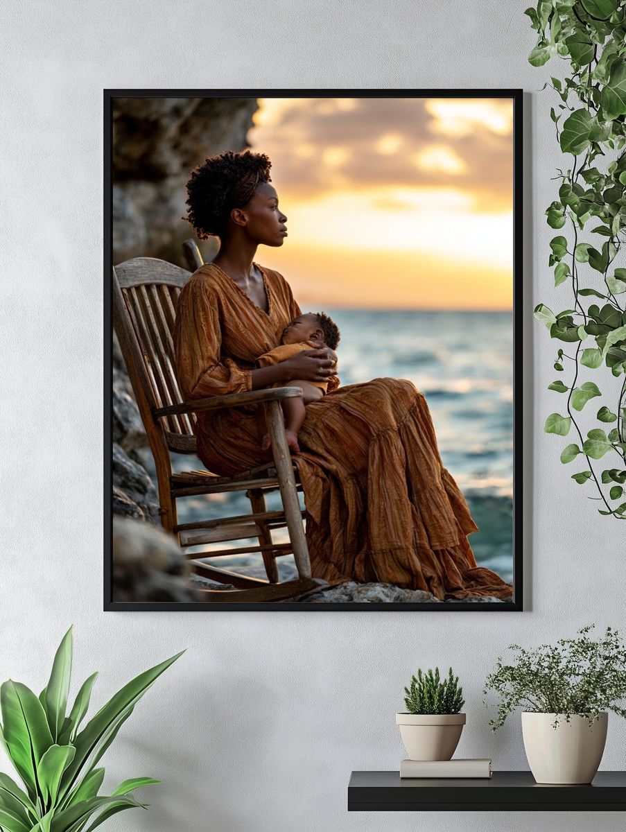 Seaside Mother and Child Photography Poster. — room view 4