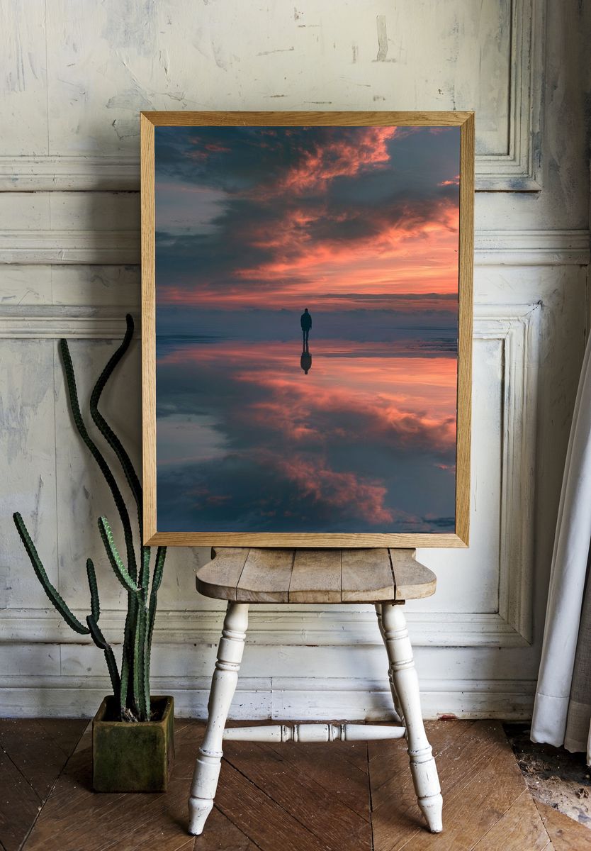 Sunset Reflection Silhouette Photography Poster. — room view 1