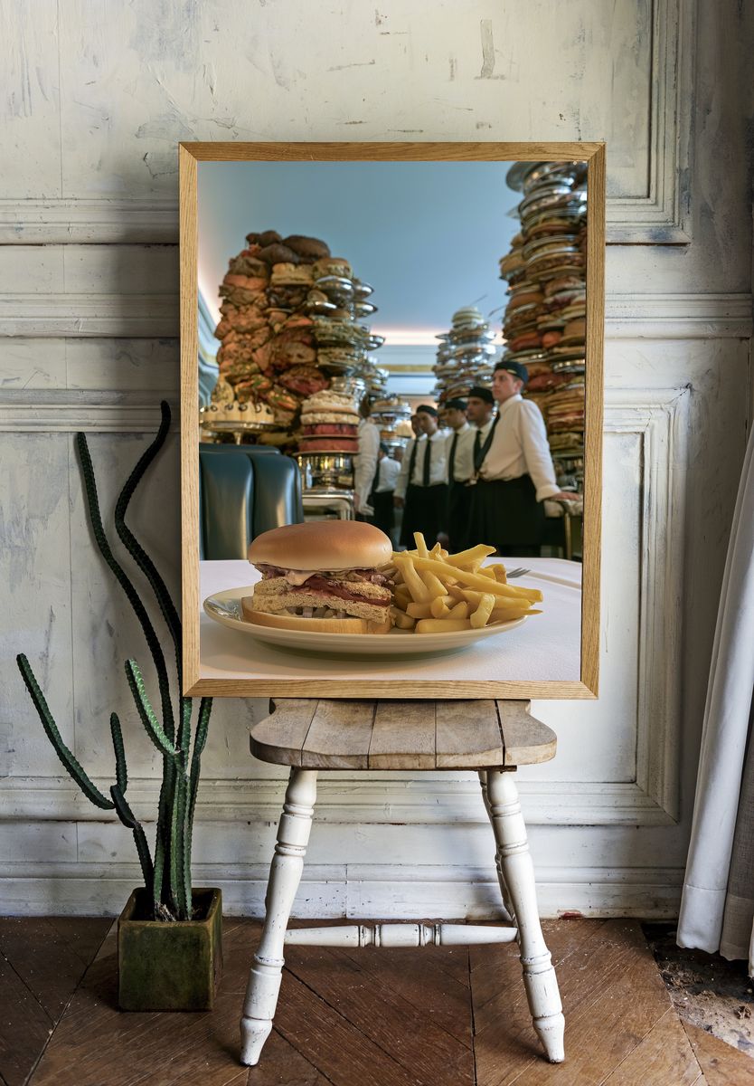 Gourmet Burger Table Scene Poster. — room view 1