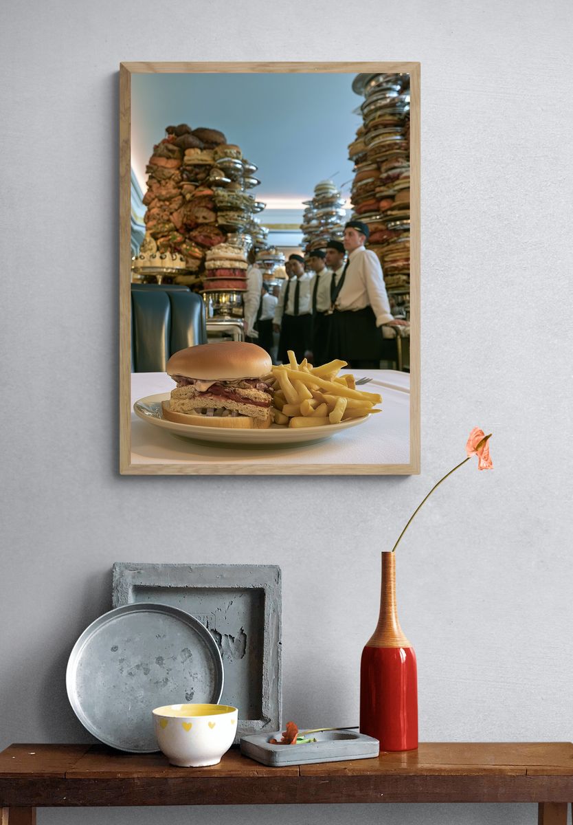 Gourmet Burger Table Scene Poster. — room view 3