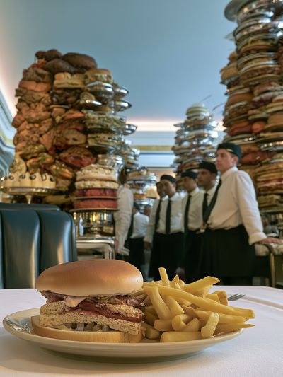 Gourmet Burger Table Scene Poster.