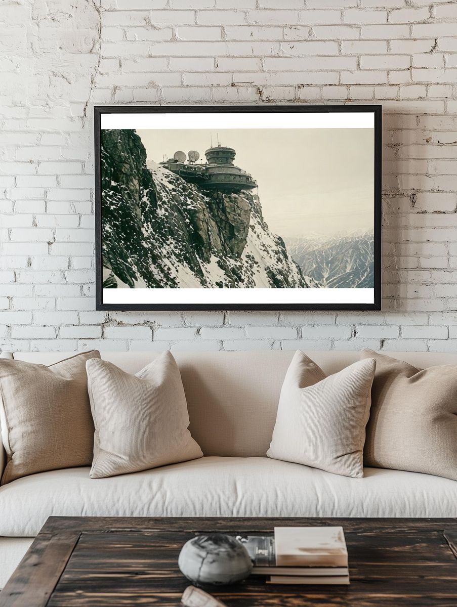 Snowy Cliff Observatory Photography Poster. — room view 1