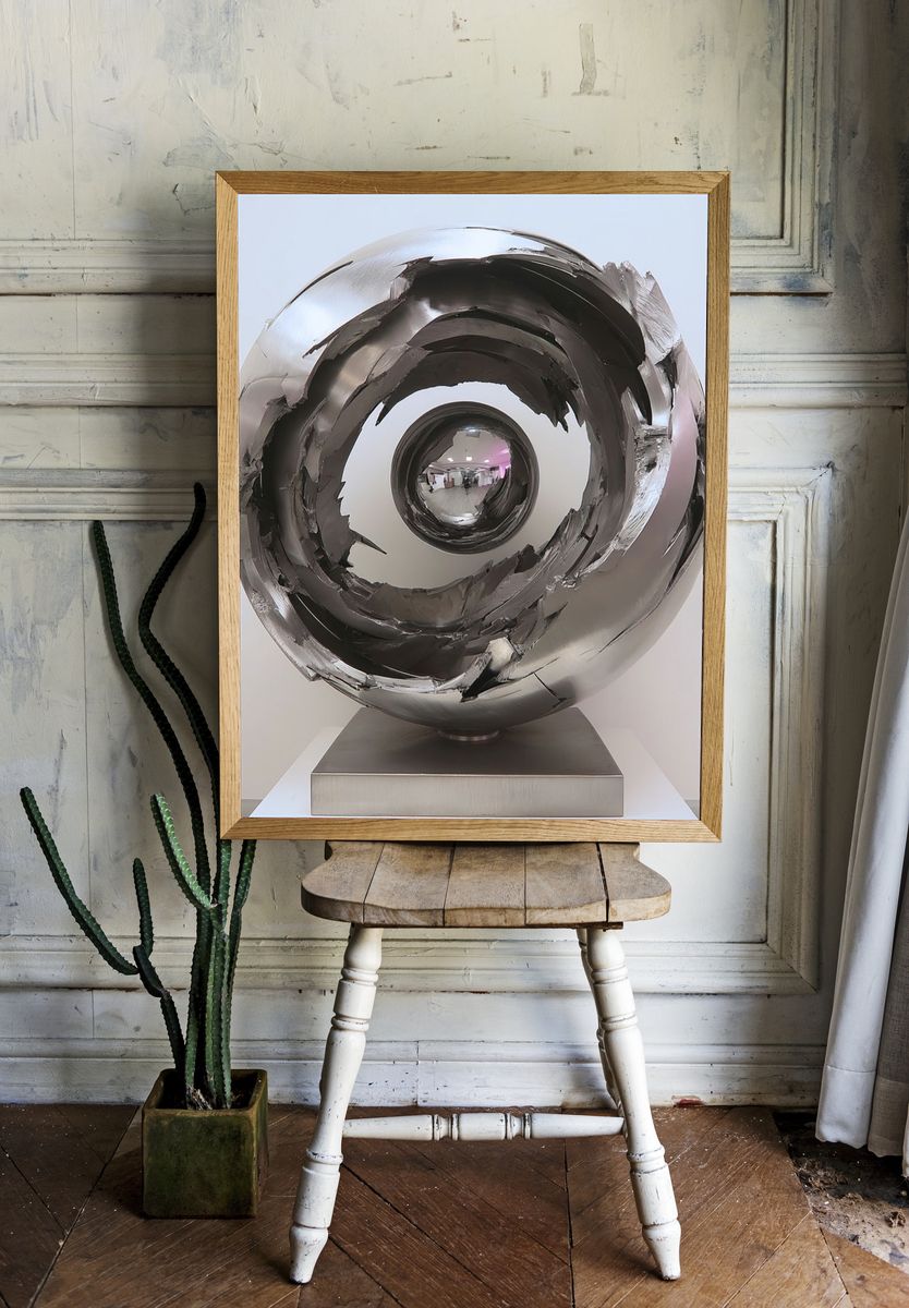 Sculptural Steel Orb Photography Poster. room preview