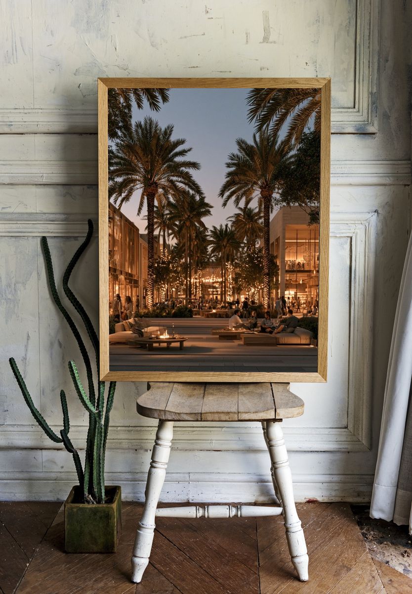 Palm Courtyard at Dusk Photography Poster. room preview