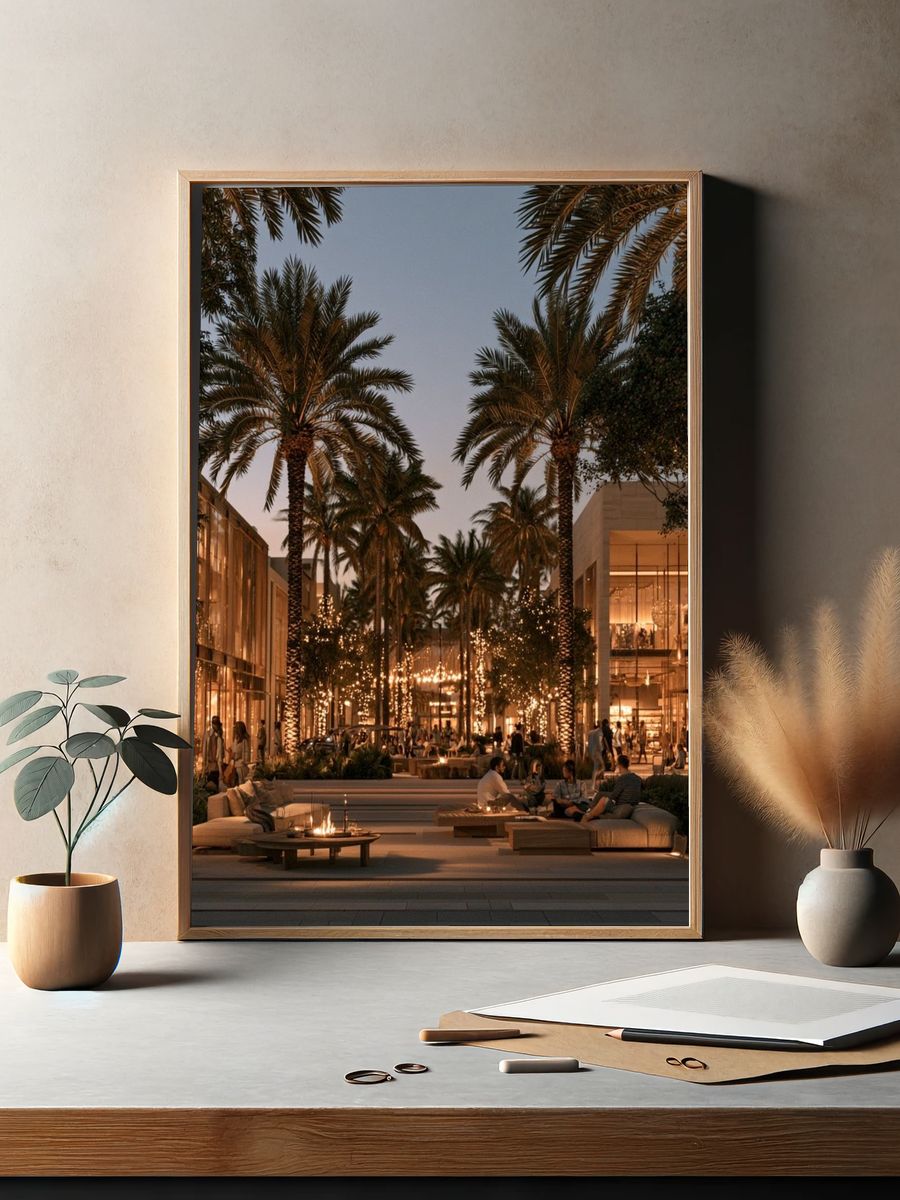 Palm Courtyard at Dusk Photography Poster. — room view 2