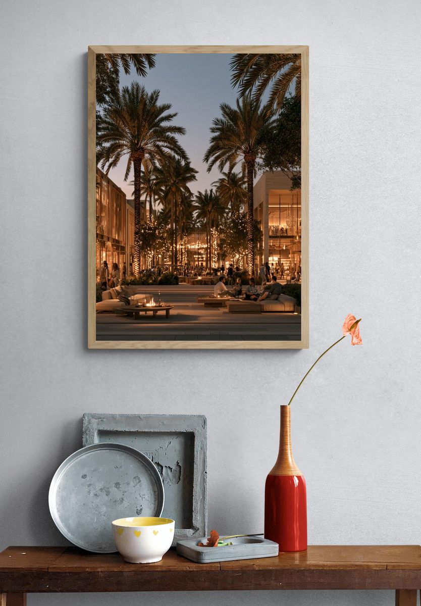 Palm Courtyard at Dusk Photography Poster. — room view 3