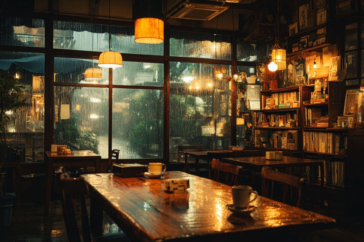 Rainy Cozy Cafe Interior Photography Poster. poster — photography art