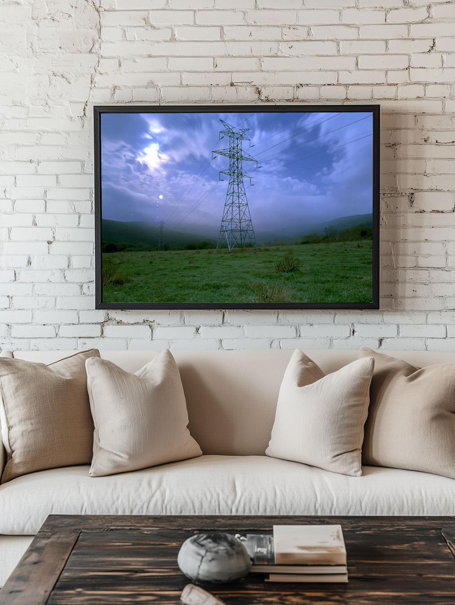 Stormy Power Lines Landscape Print. room preview