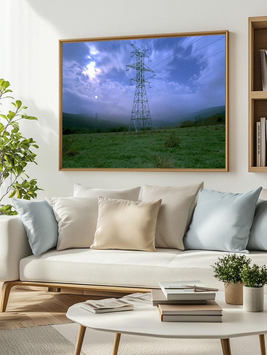 Stormy Power Lines Landscape Print. — room view 2