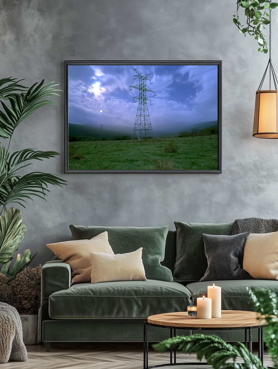 Stormy Power Lines Landscape Print. — room view 4