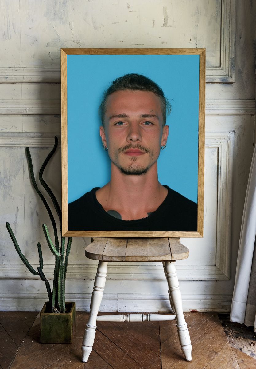Blue Background Portrait Poster. room preview