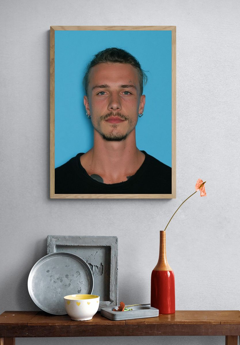 Blue Background Portrait Poster. — room view 3
