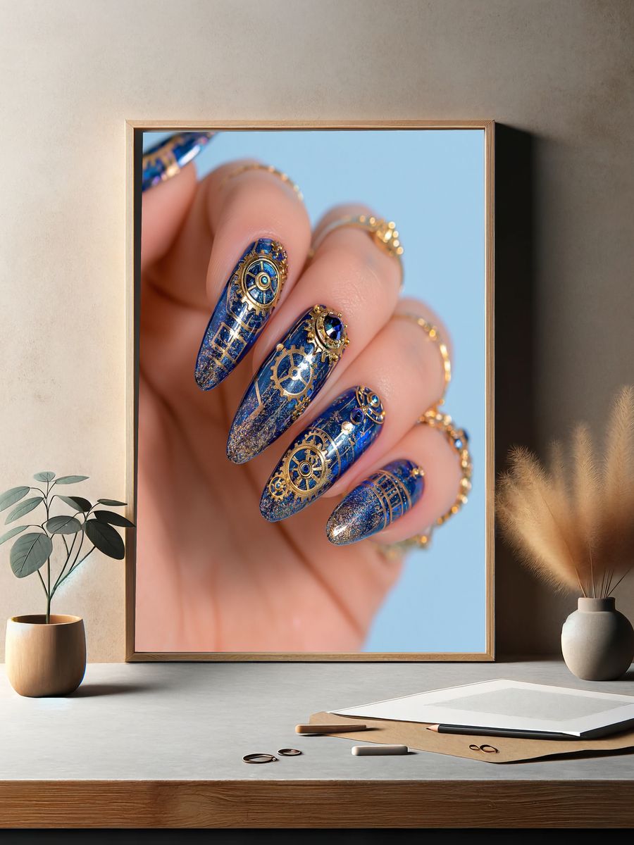 Blue Steampunk Nail Art Photography Poster. — room view 2