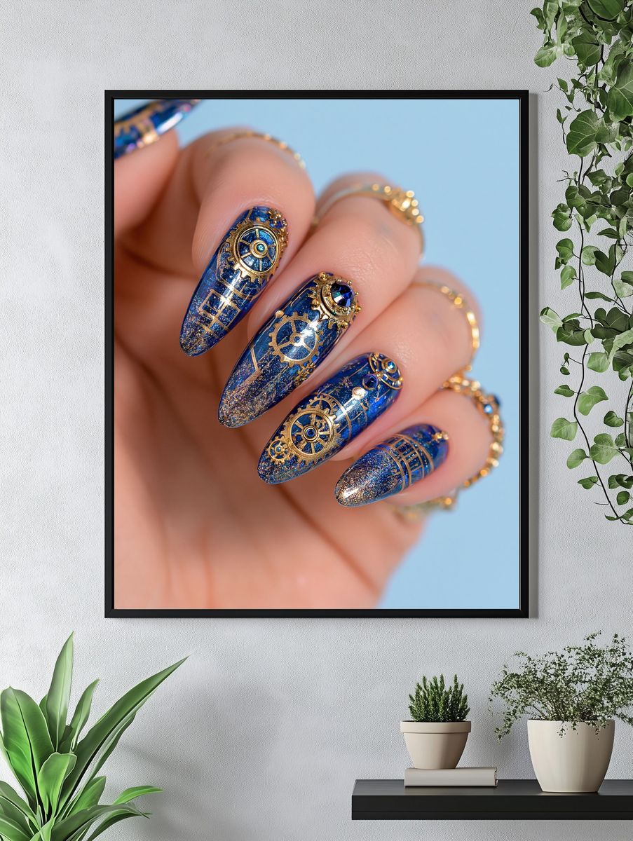 Blue Steampunk Nail Art Photography Poster. — room view 4
