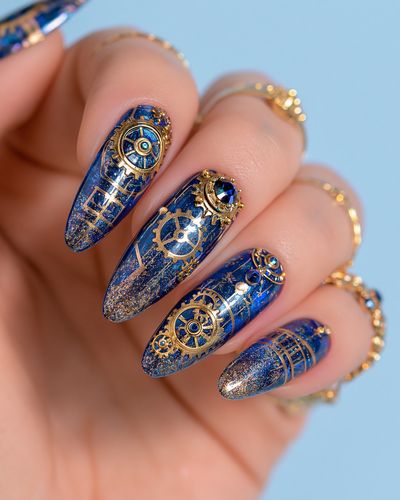 Blue Steampunk Nail Art Photography Poster. poster