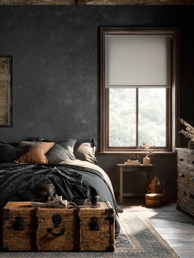 Moody Rustic Bedroom Interior Photography Poster. poster