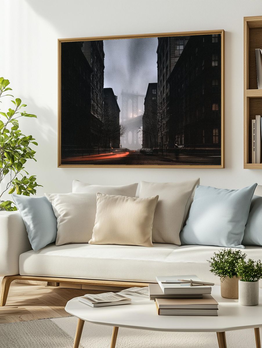 Brooklyn Bridge in Fog Poster. — room view 2