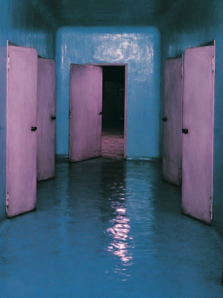 Dreamy Blue Corridor Photography Poster. poster detail