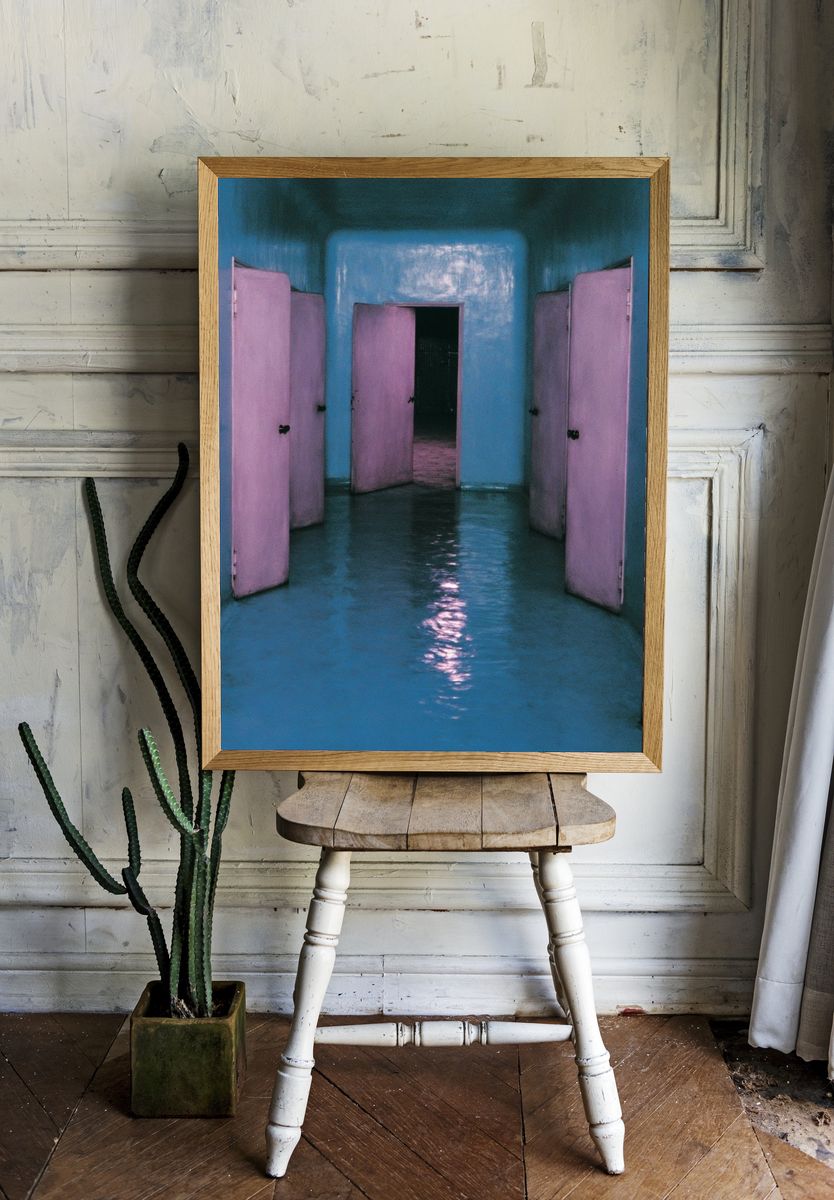 Dreamy Blue Corridor Photography Poster. — room view 1