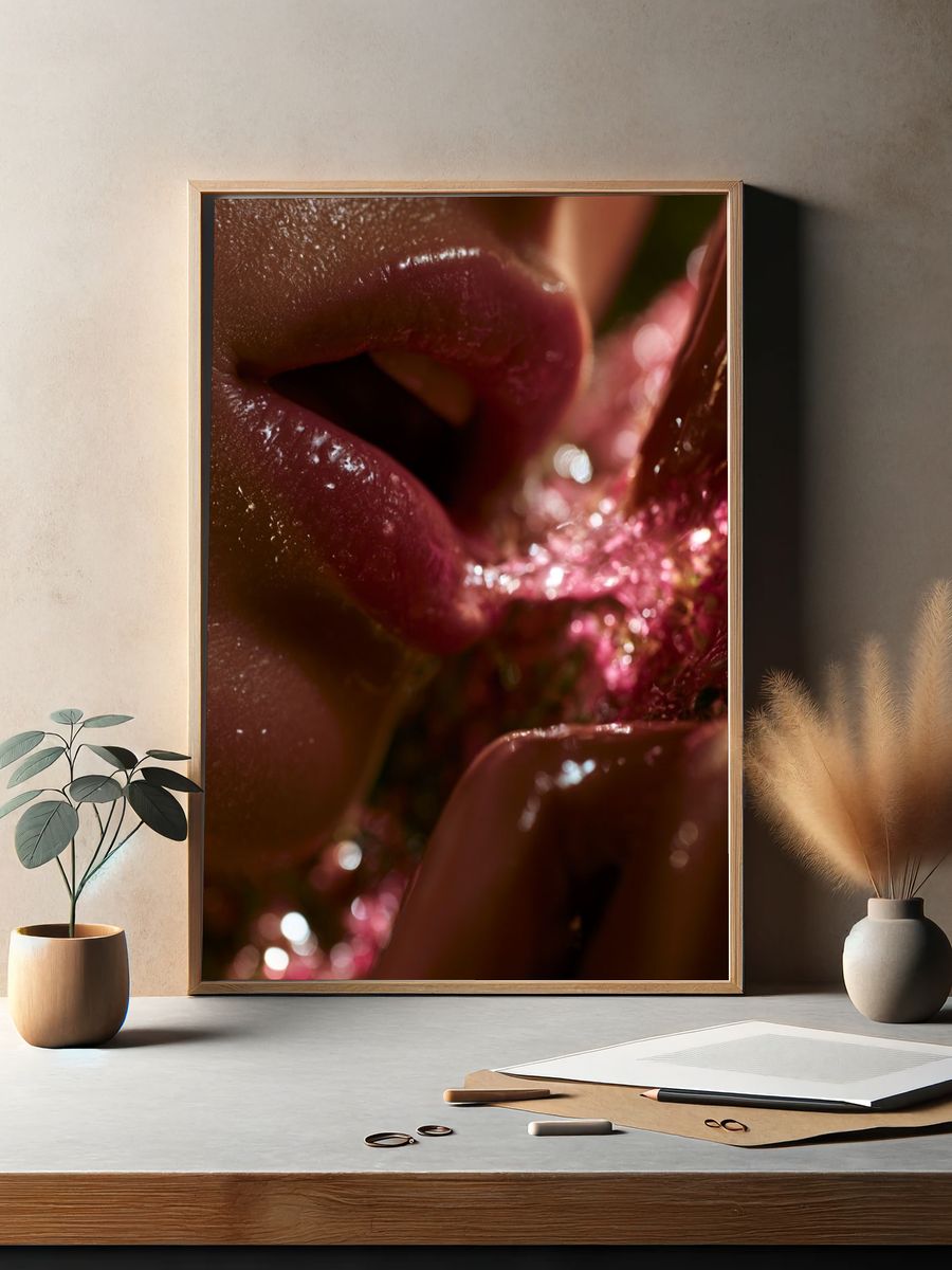 Glossy Lips Macro Photography Poster. — room view 2