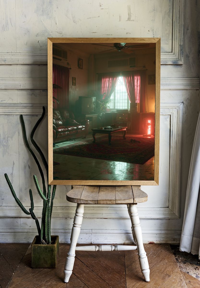 Neon Living Room Interior Poster. room preview