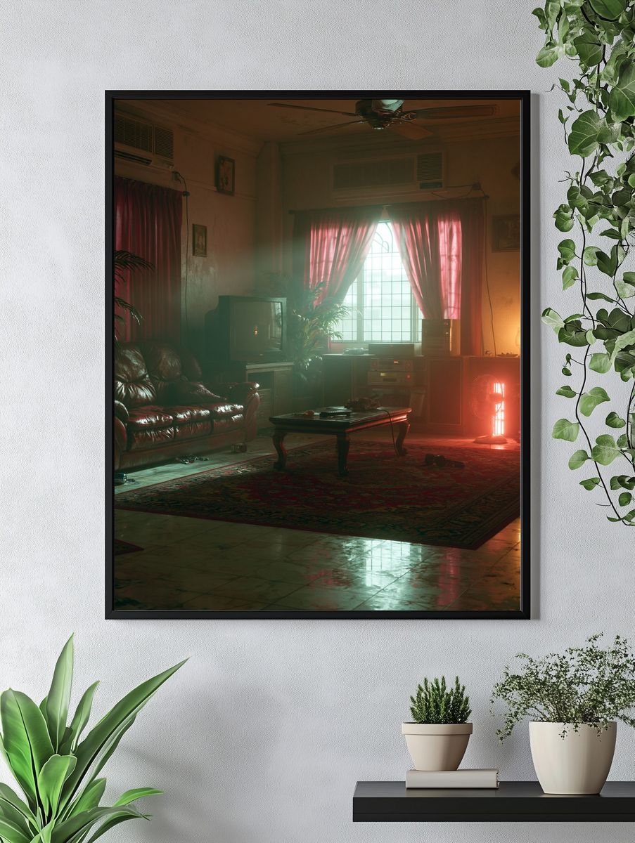 Neon Living Room Interior Poster. — room view 4