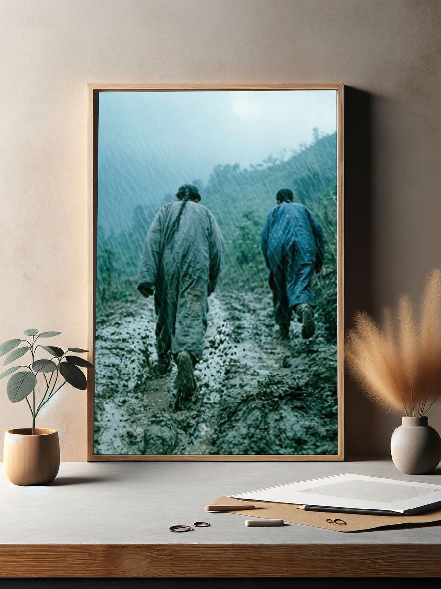 Rainy Mountain Walk Photography Poster. — room view 2