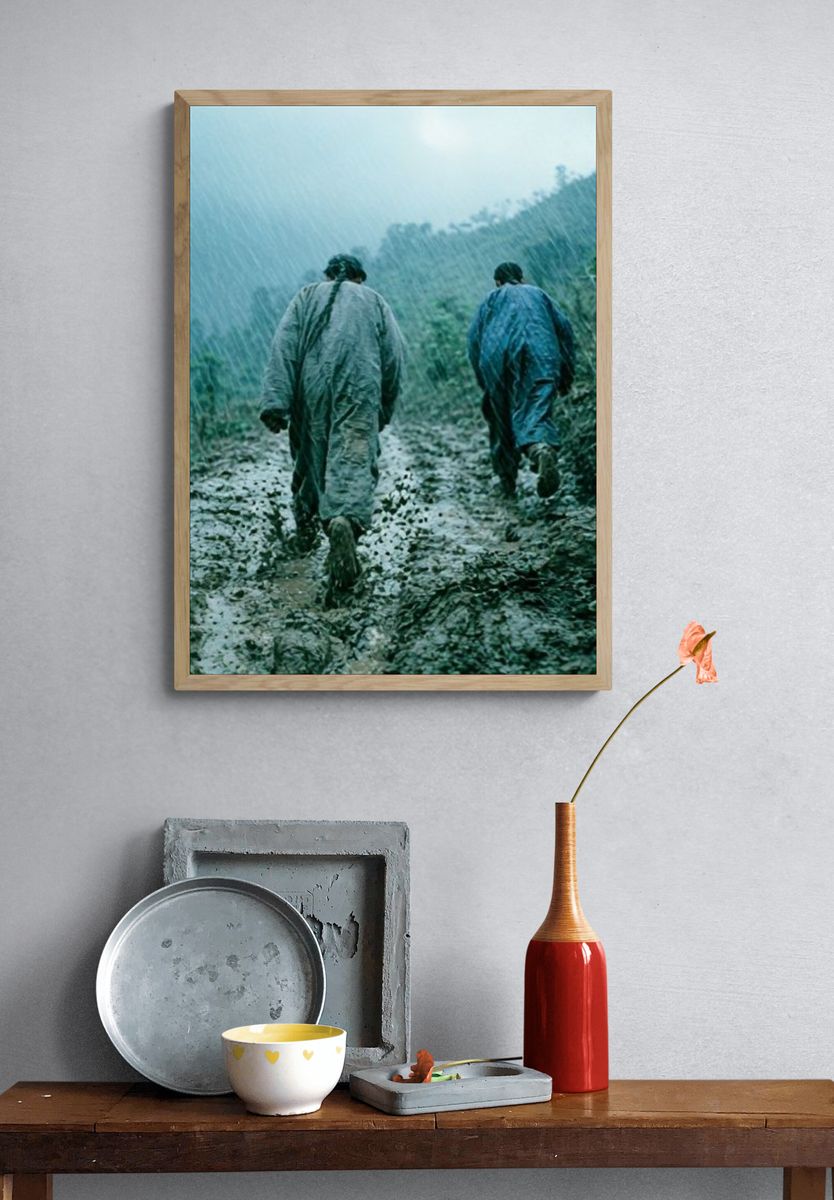 Rainy Mountain Walk Photography Poster. — room view 3