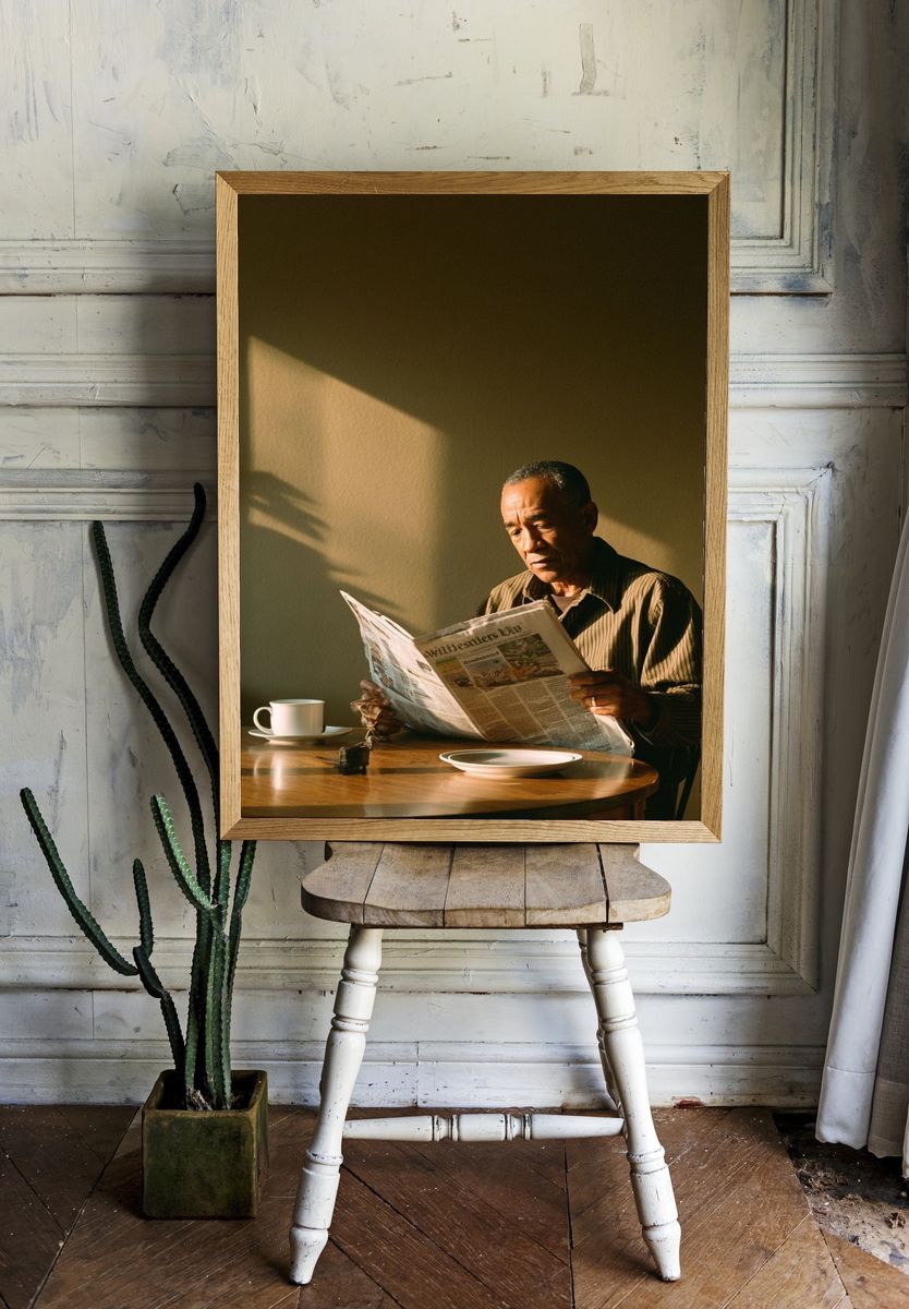 Sunlit Morning Reader Photography Poster. — room view 1