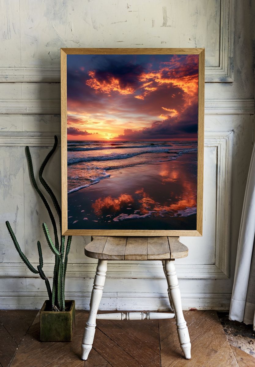 Sunset Ocean Waves Photography Poster. room preview