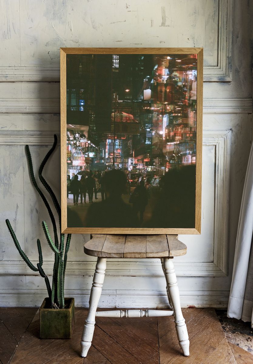 Neon City Night Street Photography Poster. — room view 1