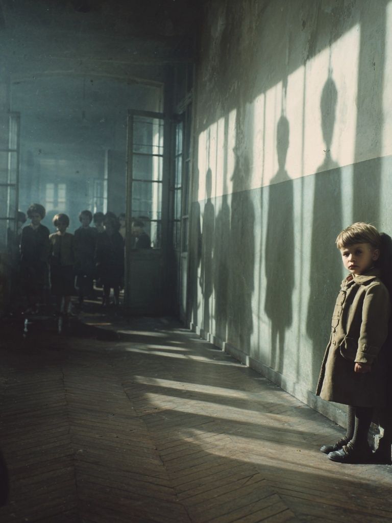 Lonely Child in Sunlit Corridor Poster. poster — photography art