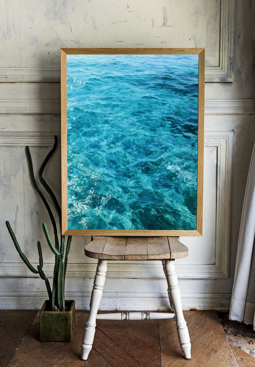 Turquoise Ocean Waves Photography Poster. — room view 1