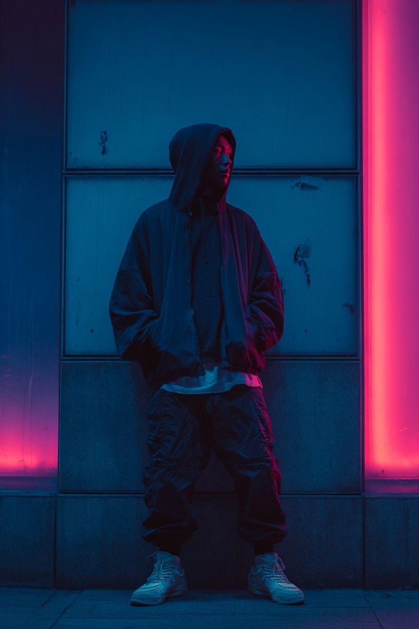 Neon Hooded Figure Photography Poster. poster — photography art