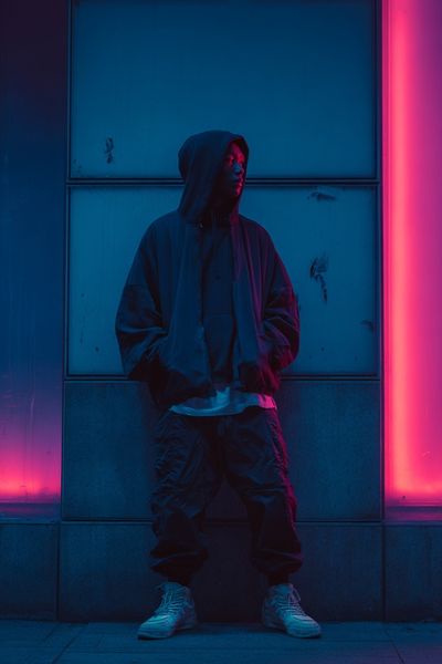 Neon Hooded Figure Photography Poster. poster print