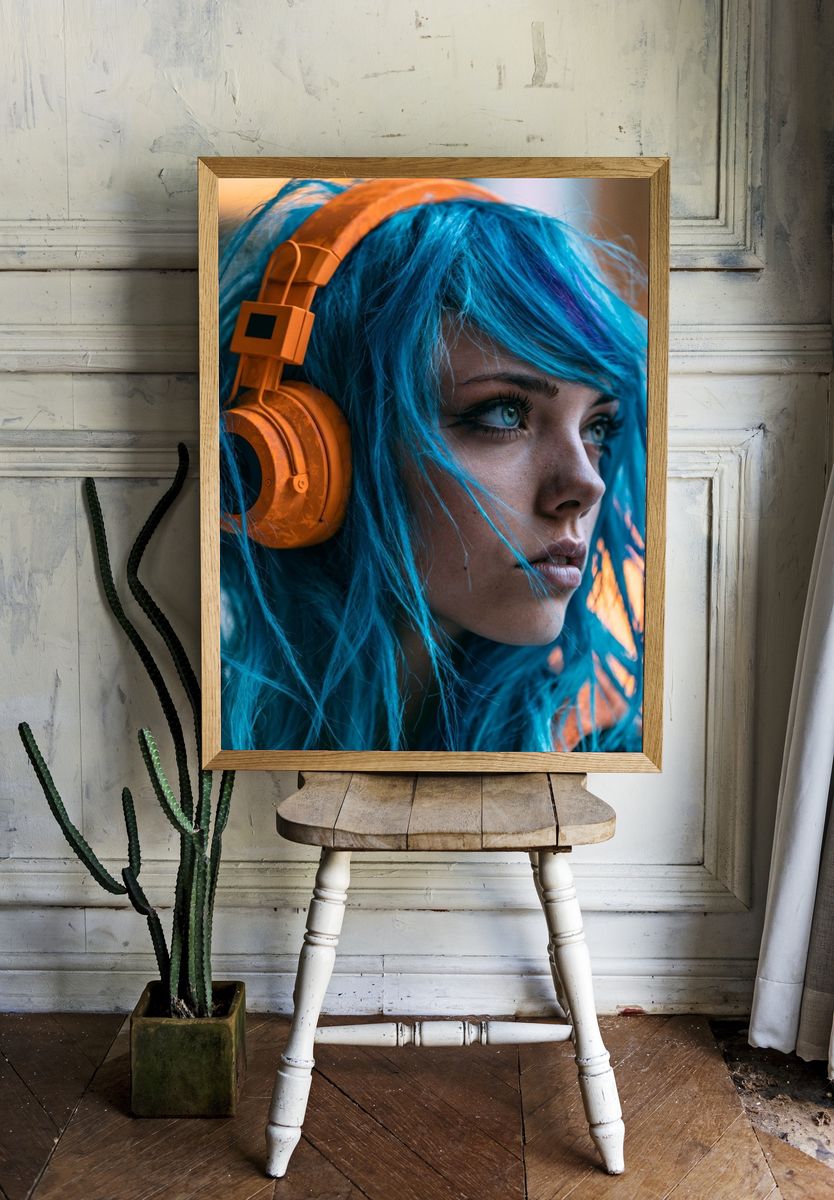 Blue Hair Portrait Photography Poster. room preview