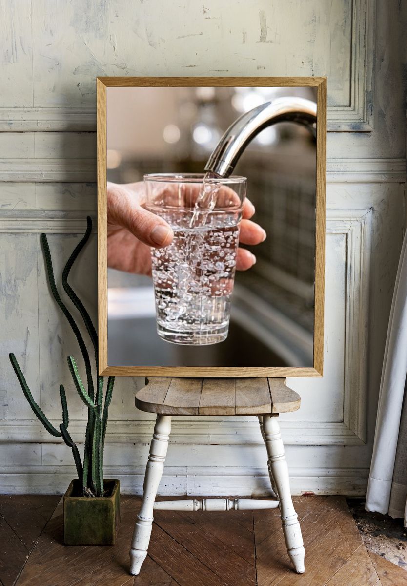 Filling Glass at Sink Photography Poster. room preview