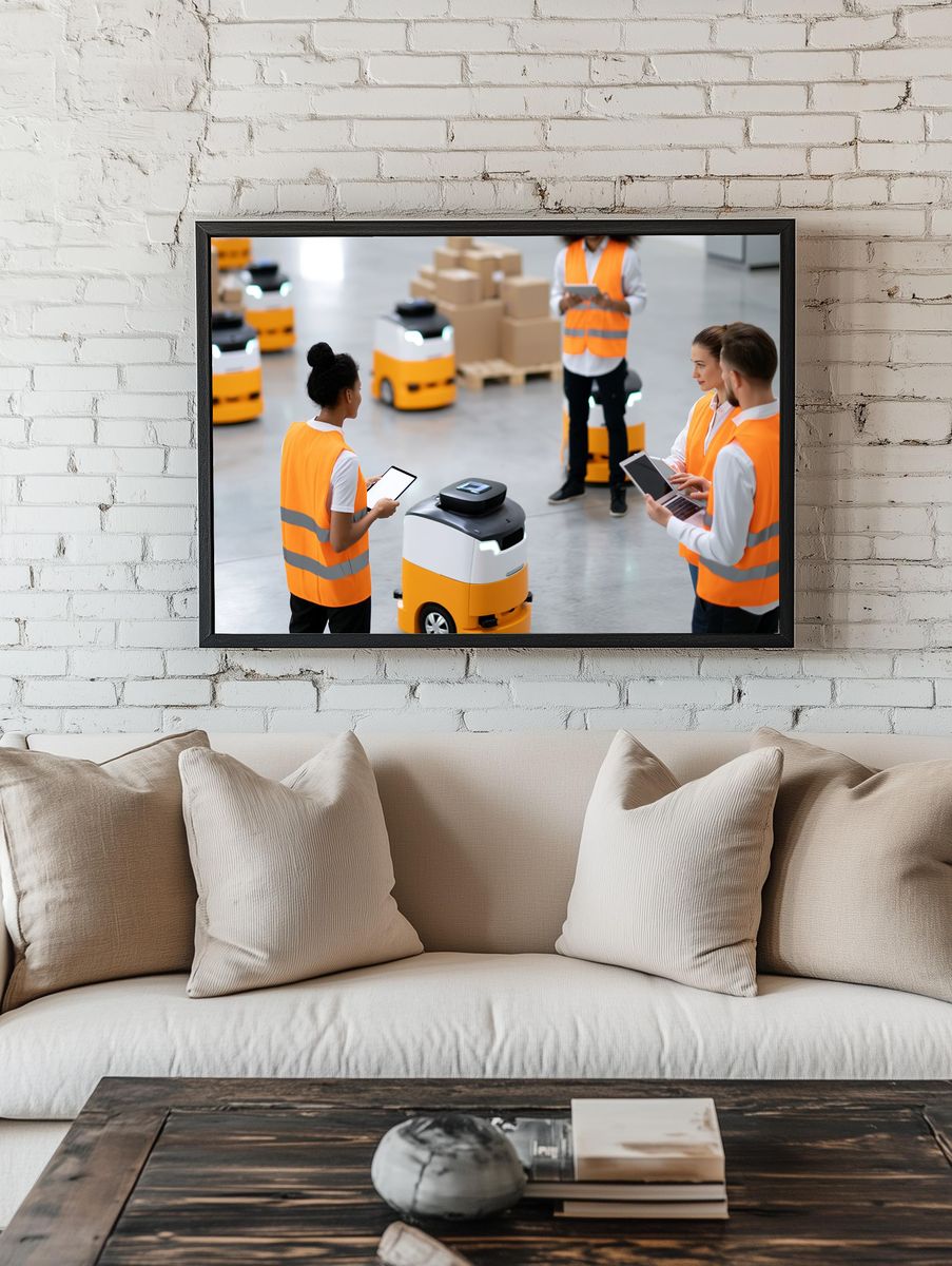 Warehouse Robotics Team Photography Poster. room preview