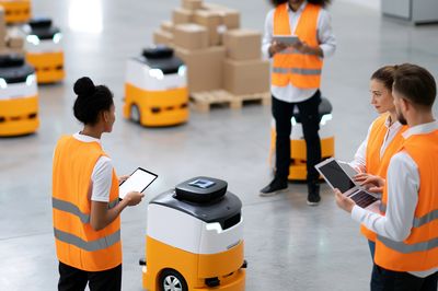 Warehouse Robotics Team Photography Poster. poster