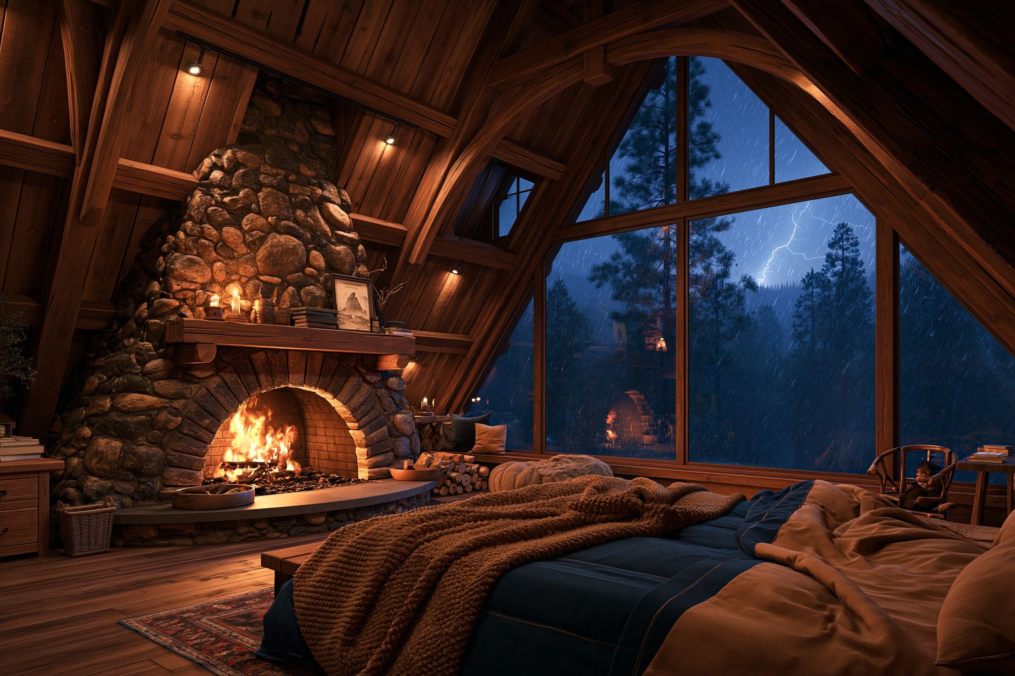 Cozy Cabin Fireplace — Photography Print. poster detail