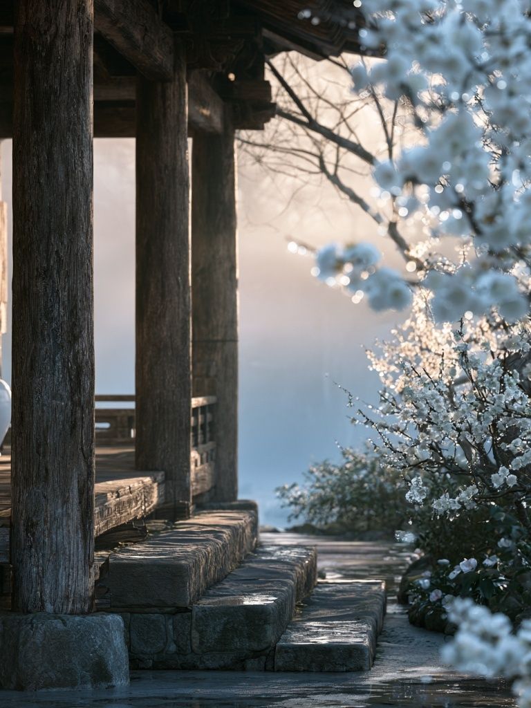 Misty Garden Pavilion Photography Poster. poster detail