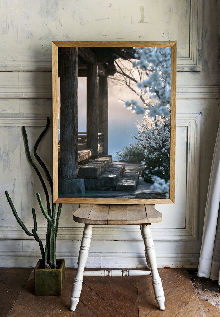 Misty Garden Pavilion Photography Poster. — room view 1