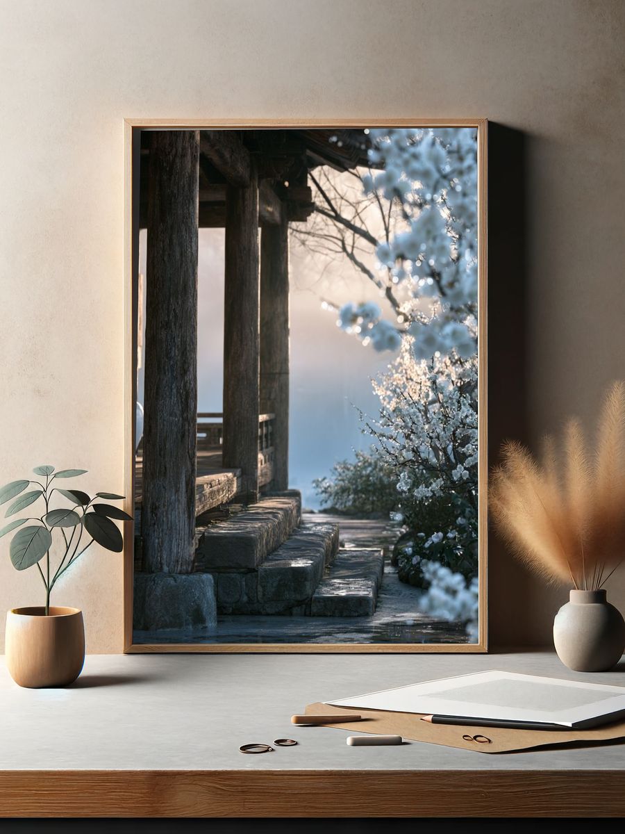 Misty Garden Pavilion Photography Poster. — room view 2