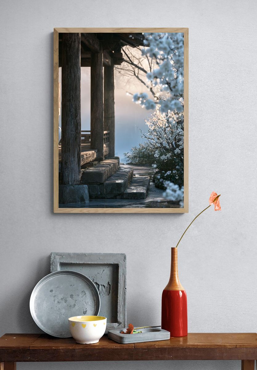 Misty Garden Pavilion Photography Poster. — room view 3
