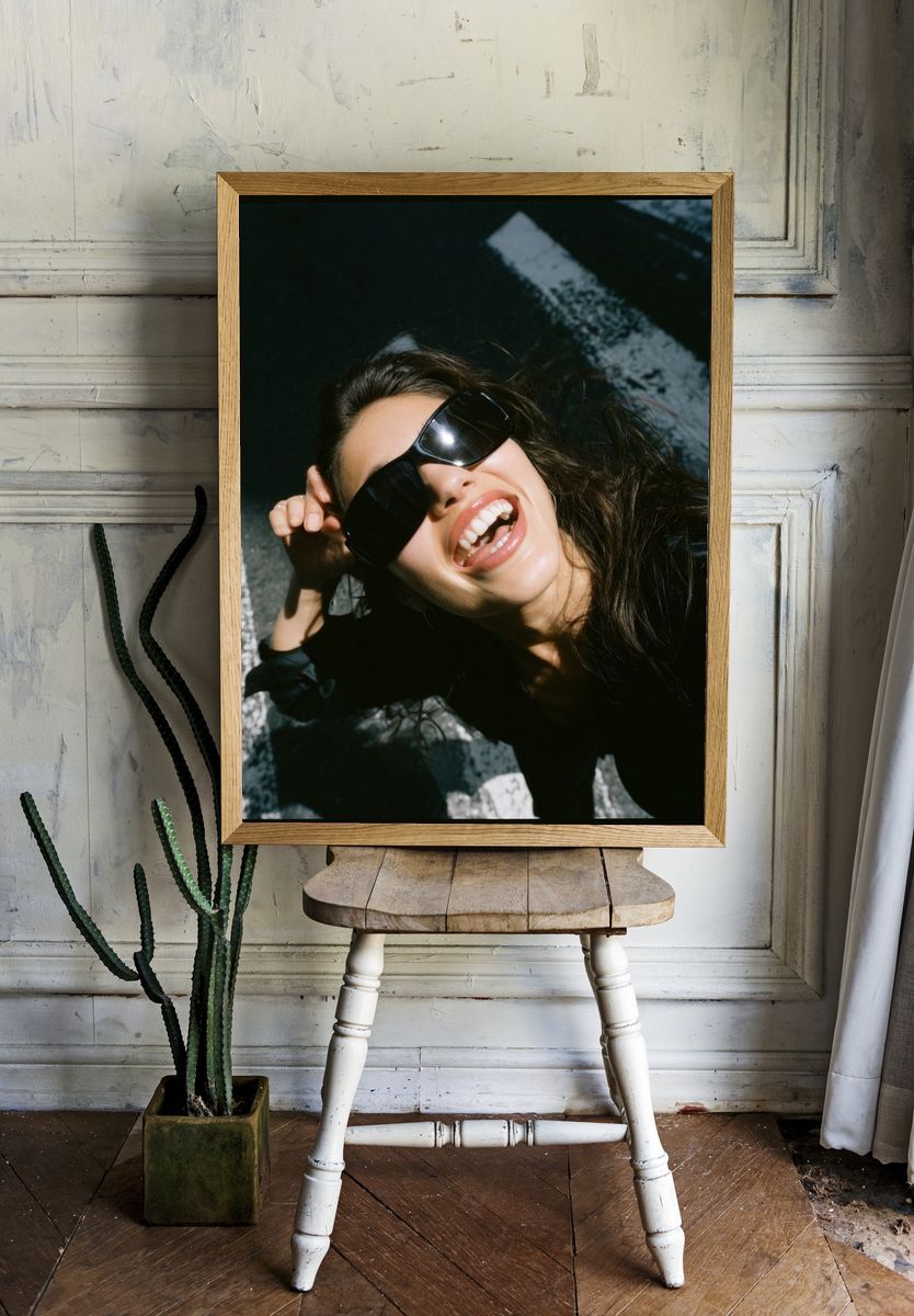 Smiling Woman in Sunglasses Photography Poster. — room view 1