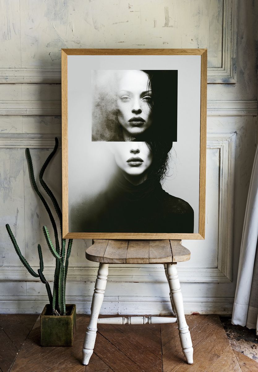 Surreal Monochrome Portrait Print. room preview