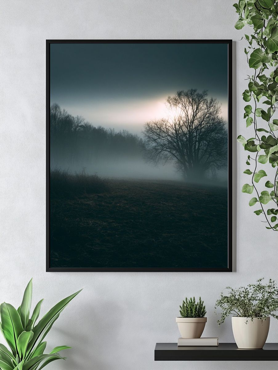 Misty Tree at Dawn Photography Poster. — room view 4