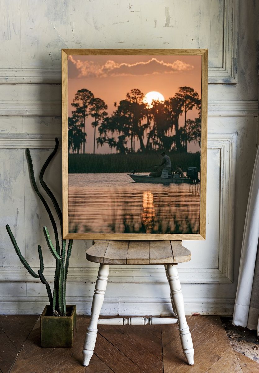 Sunset Fishing Lake Photography Poster. — room view 1