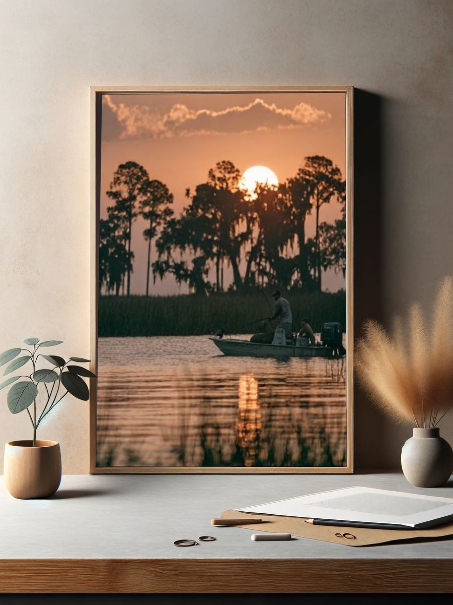 Sunset Fishing Lake Photography Poster. — room view 2