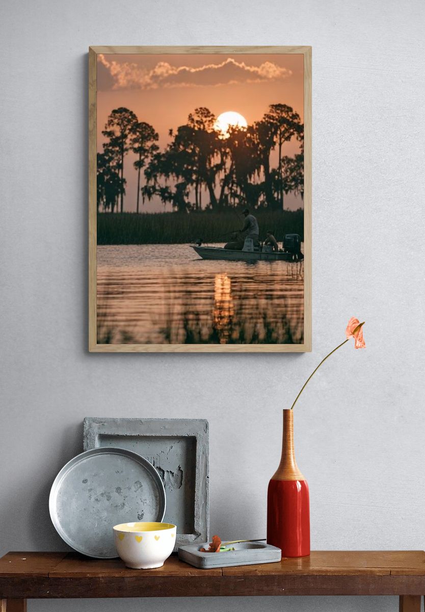 Sunset Fishing Lake Photography Poster. — room view 3